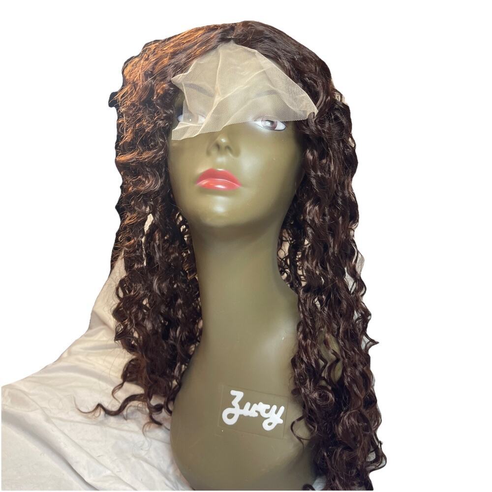 25” Dark Brown Deep Wave Lace Front Wig Long Spiral Curls OS